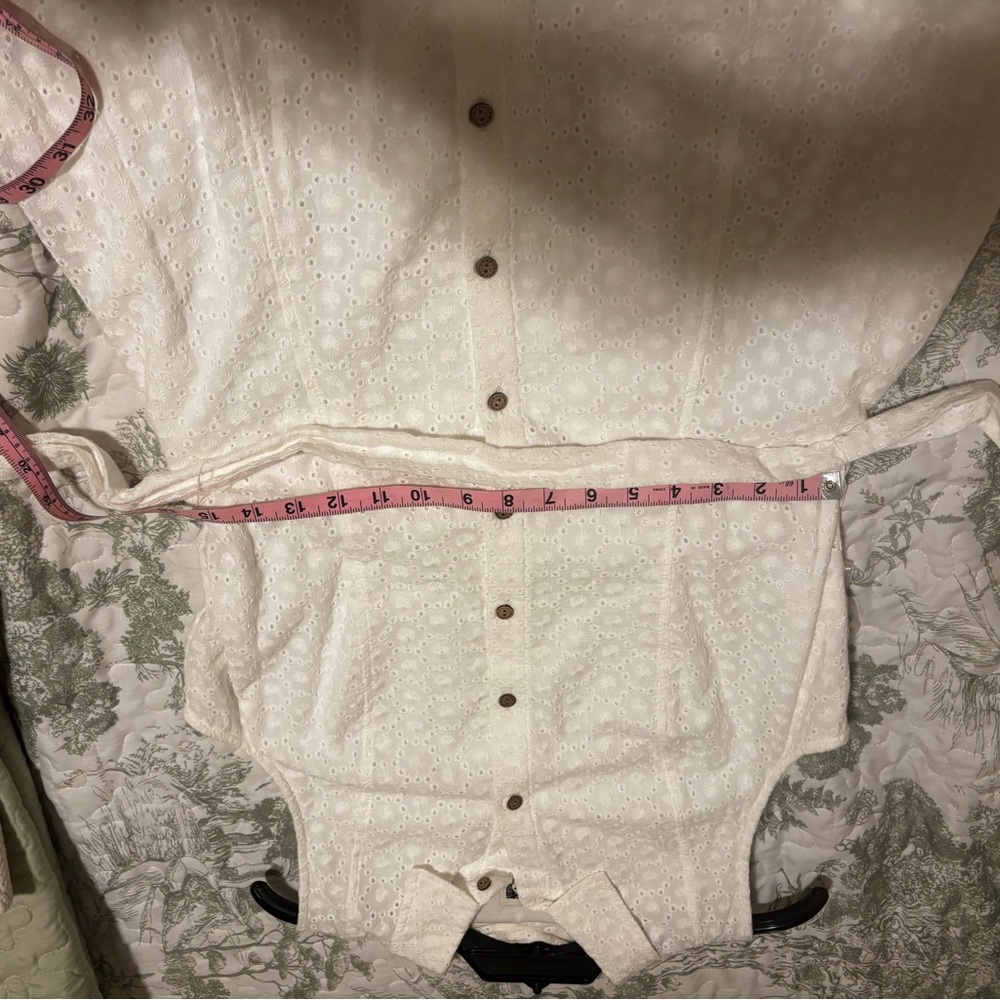 Anne Klein sz 8 white eyelet midi sleeveless sundress collared button front sash - Picture 6 of 12